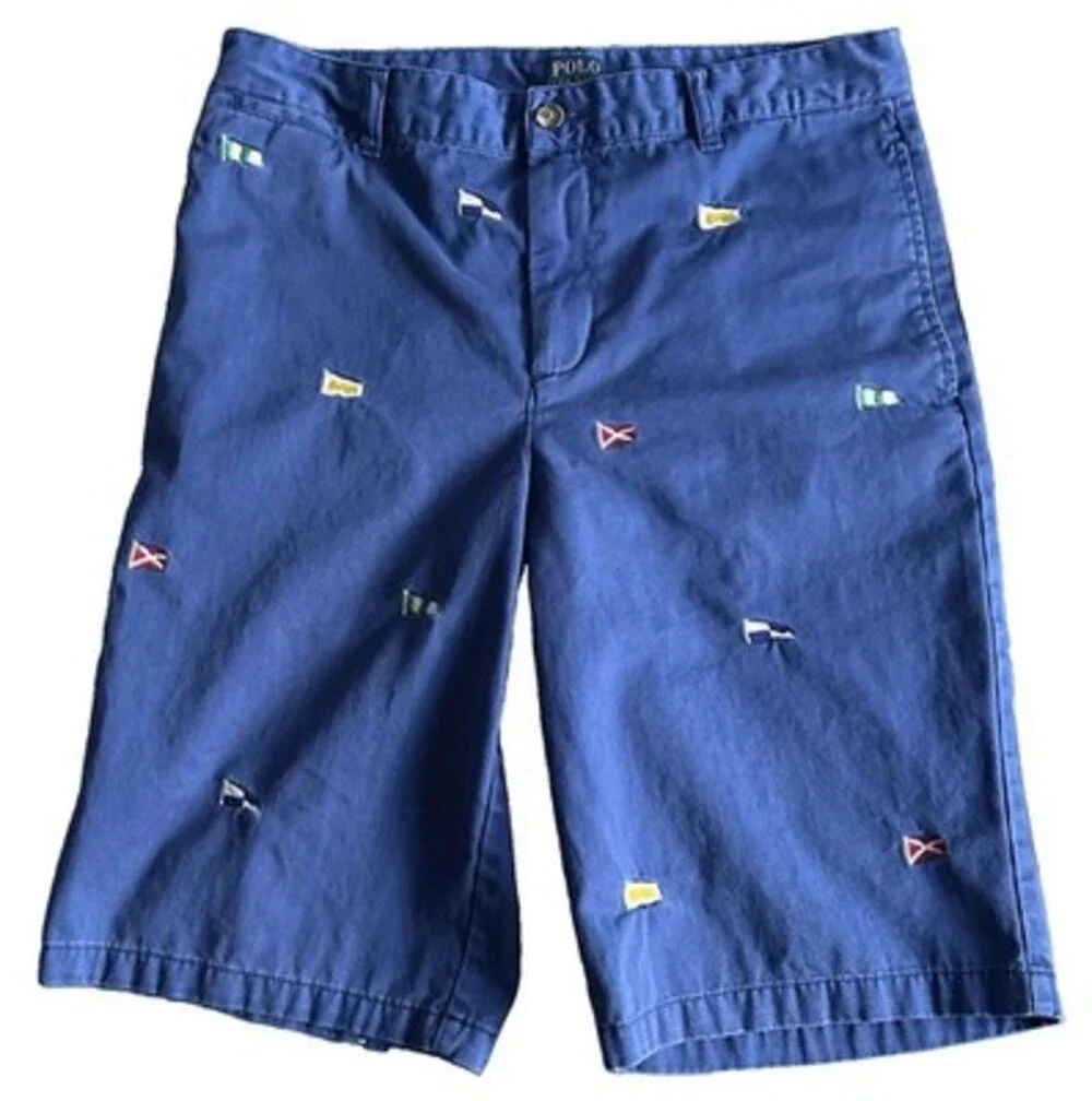 Polo Ralph Lauren Blue Nautical Flags Chino Shorts Size Boys 20 About Men 29-30